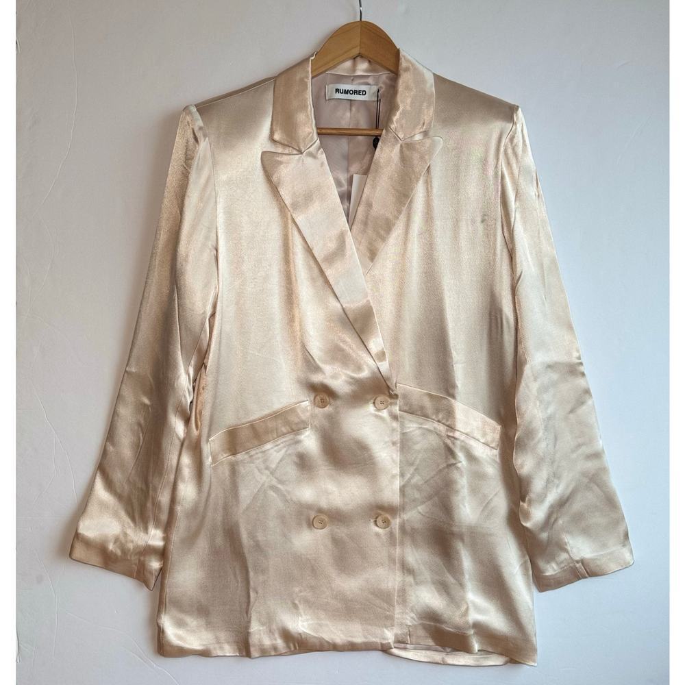 Rumored James Blazer Dress Oversized Double Breasted Chic Silky Champagne Small